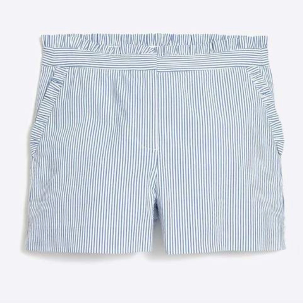J Crew Striped Searsucker Ruffle Shorts